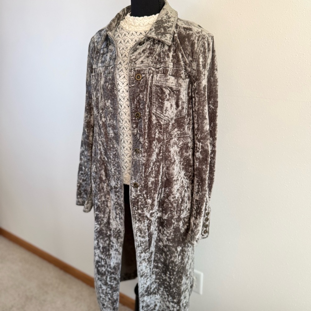 Anthropologie Olive Green Mineral Wash Long Jacket Coat Size 10 - Picture 5 of 16